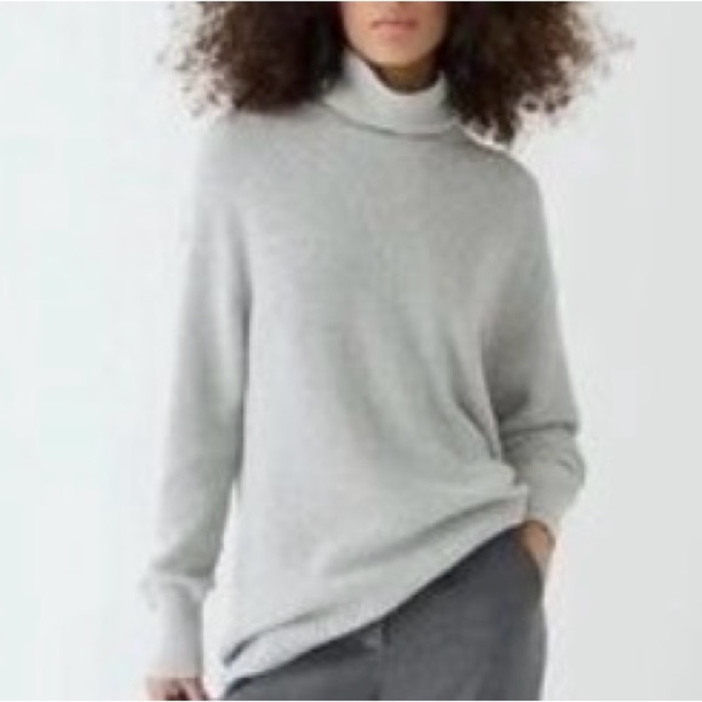 J.Crew Wool Blend Ribbed Turtleneck Sweater Merino Alpaca Gray Sz M